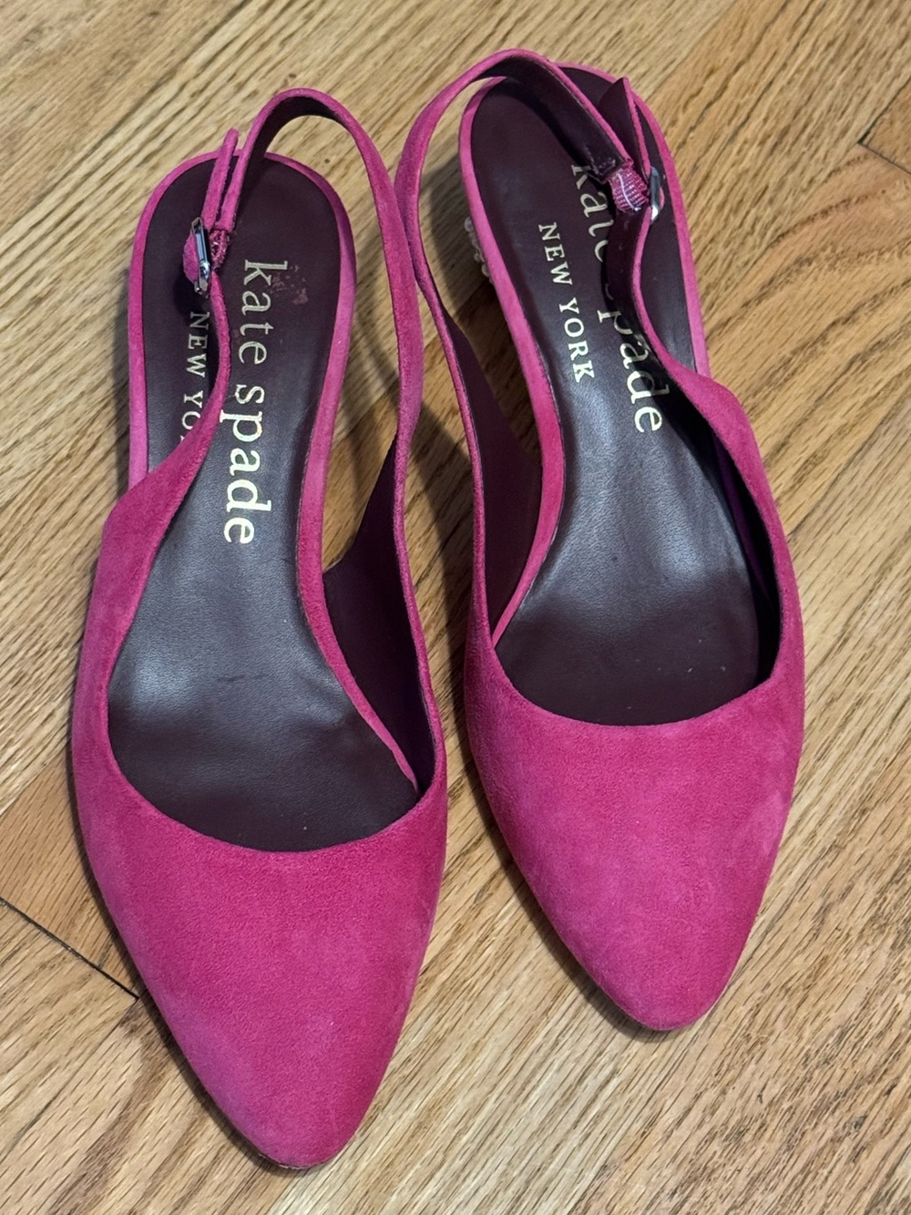 Kate Spade New York Womens Ruby Sling Pumps Size 9 B Festive Pink Suede Jeweled